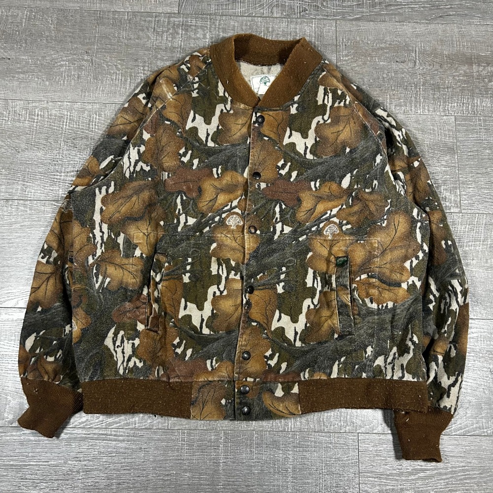Vintage Mossy Oak Camo Bomber Fall Foliage Jacket Mens XL Snap Front Made in USA